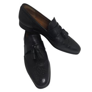Bally Black Brogue Leather Tassel Loafers 10D